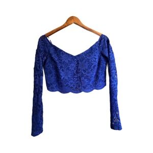 City Triangles Crop Top Womens 13 Blue Excellent Lace Off Shoulder Long Sleeve